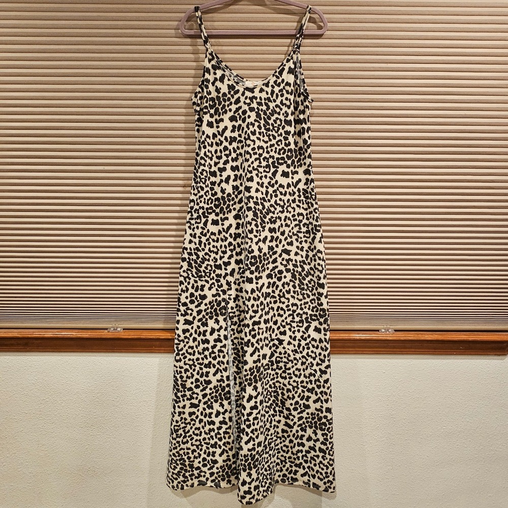 Chrysanthemum Anthropologie Leopard Print Maxi Dress L Adjustable Straps Slit
